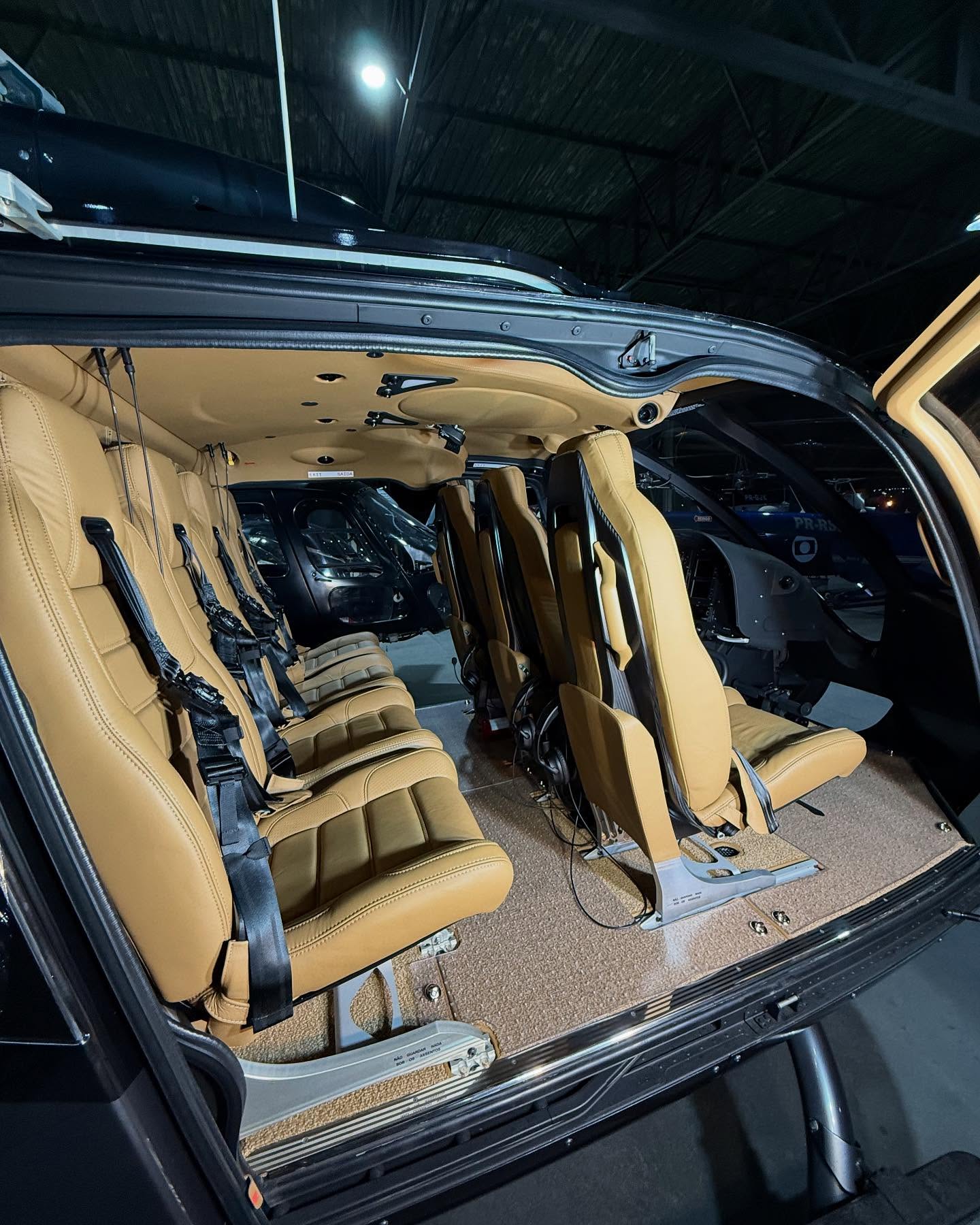 Immaculate cream leather private jet cabin